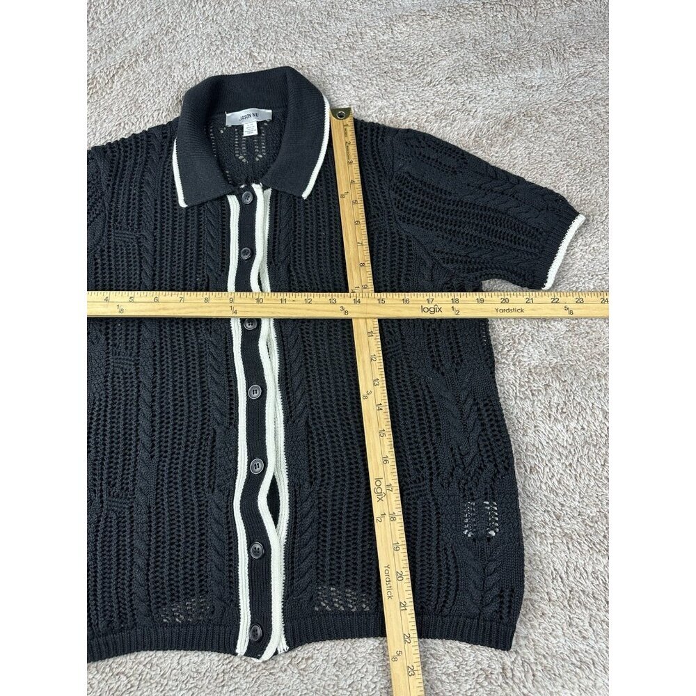 Jason Wu Black Crocheted Cable Knit Button-Down Shirt Size L - Picture 3 of 11